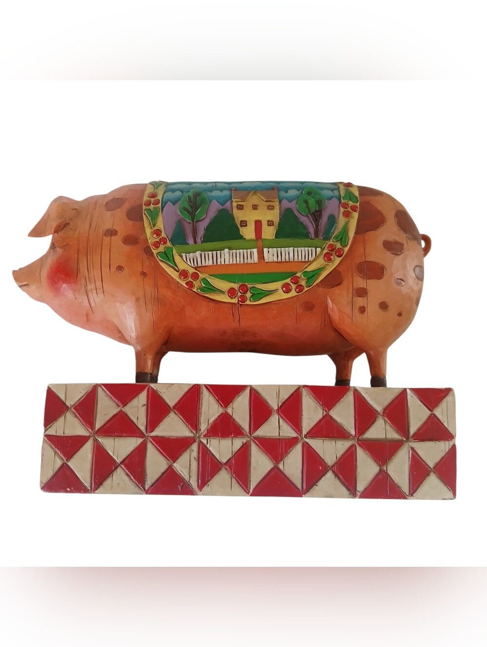 Vtg 2003 Jim Shore Heartwood Creek Pig Hand-Painted Folk Art Sculpture Enesco